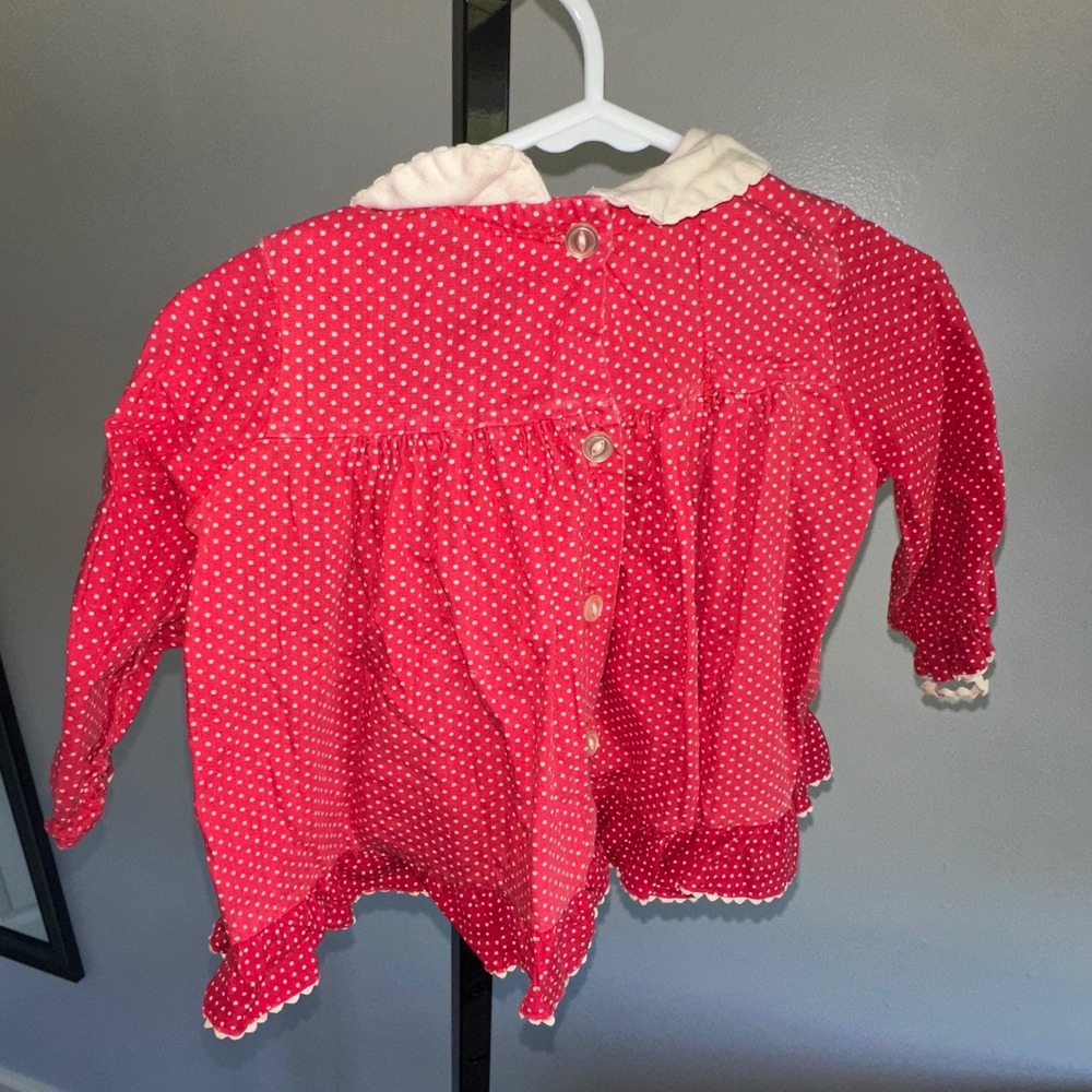 Vintage‎ Red Polka Dot Dress Embroidered Floral Ruffle Hem Girls Toddler - Picture 4 of 4